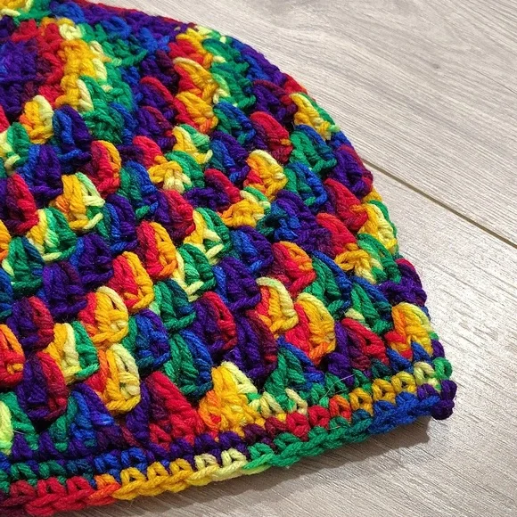 Men's Multi-Colored Handmade Knit Winter Beanie, Men's Winter Hats - Picture 3 of 6